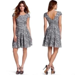 Betsey Johnson Floral Grey Lace Print Fit & Flare Cocktail Dress Size 10